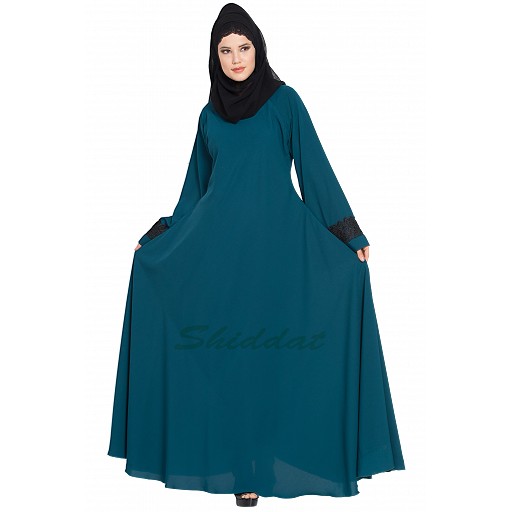 Umbrella abaya with lacework on sleeves- Teal