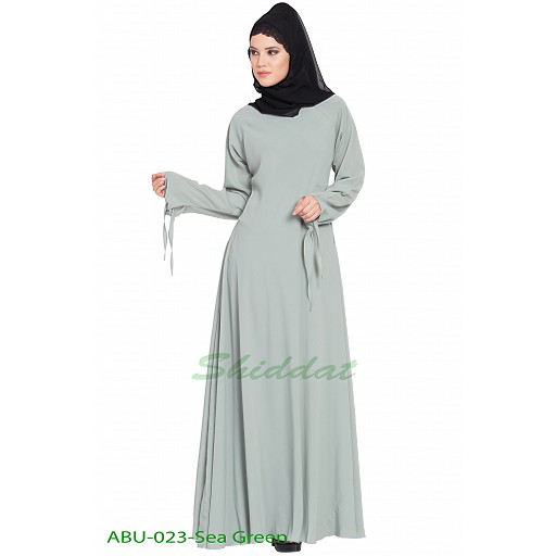 Umbrella abaya with designer sleeves- Sea Green