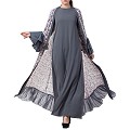 Designer Cardigan with an Inner abaya- Grey-Multi Designer Cardigan with an Inner abaya- Grey-Multi