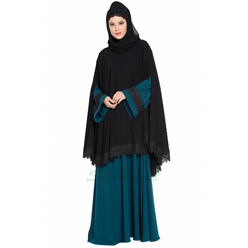 Cape and abaya combo- Black-Teal