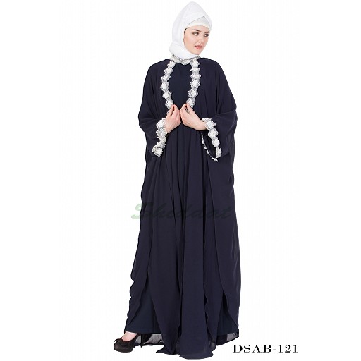 Designer kaftan abaya - Navy Blue Lacey maxi dress