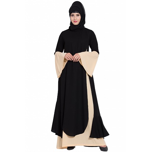 Dubai style abaya Dress- Fawn-Black