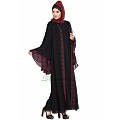 Double-layered designer abaya- Black-Maroon Double-layered designer abaya- Black-Maroon