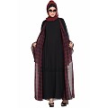Double-layered designer abaya- Black-Maroon Double-layered designer abaya- Black-Maroon