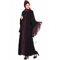 Double-layered designer abaya- Black-Maroon Double-layered designer abaya- Black-Maroon