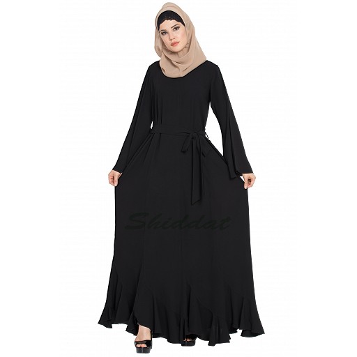 Black abaya with designer bottom in dress style