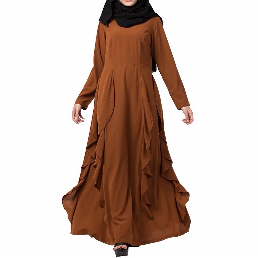Designer abaya with falling panels- caramel brown