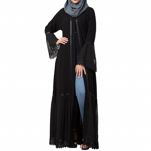 Designer front open Abaya- Black