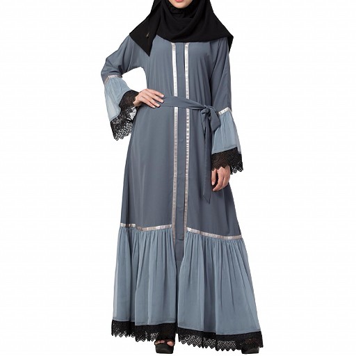 Designer front open Abaya- Grey