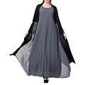 Designer abaya with attached Shrug and a belt- black-grey Designer abaya with attached Shrug and a belt- black-grey