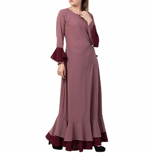 Dual colored Designer Umbrella abaya- Puce Pink