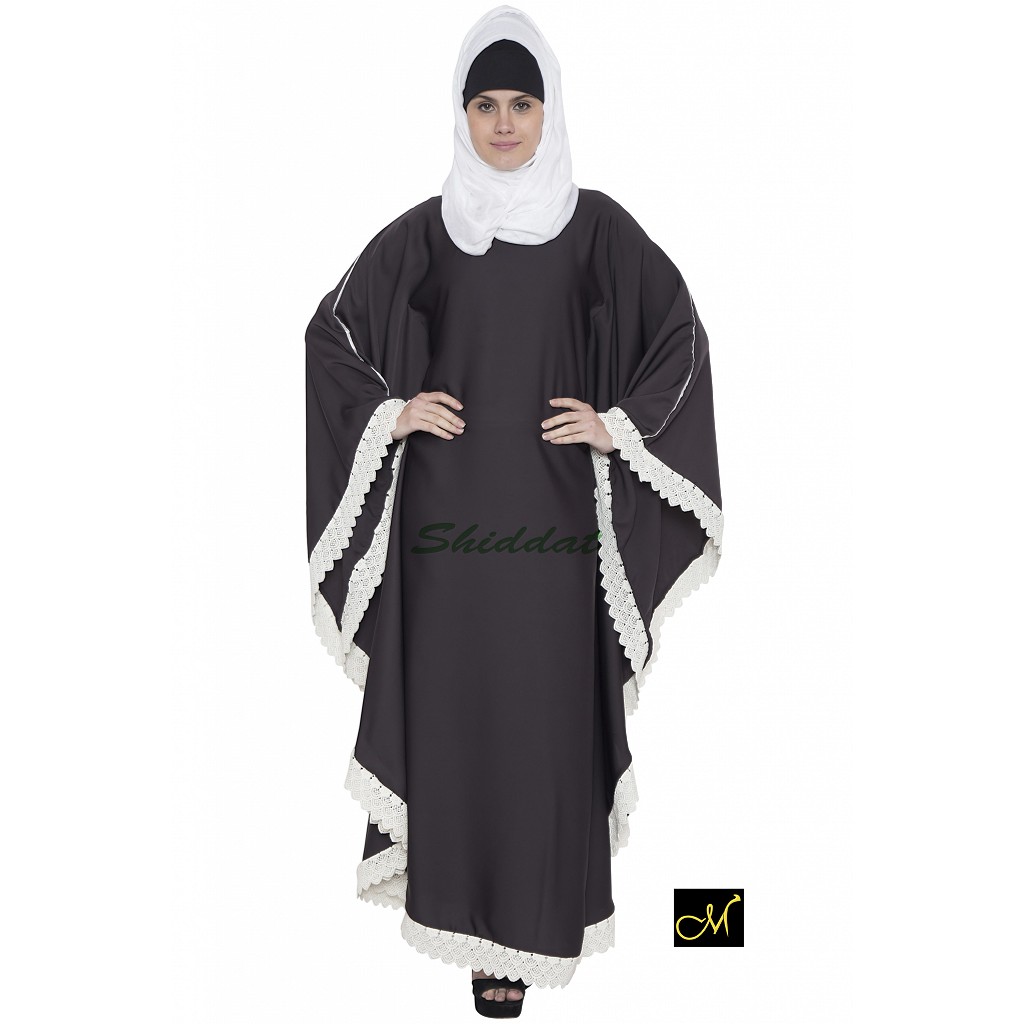black abaya with white lace