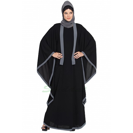 Kaftan abaya with Grey borders- Black