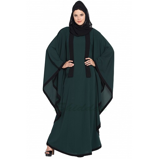Kaftan abaya with Black borders- Green