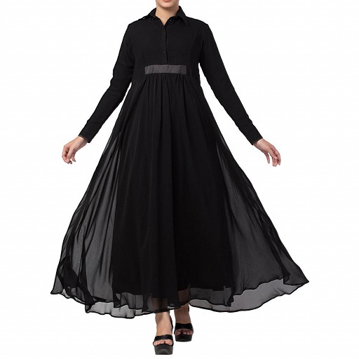 Designer Umbrella cut abaya with dual layer- Black