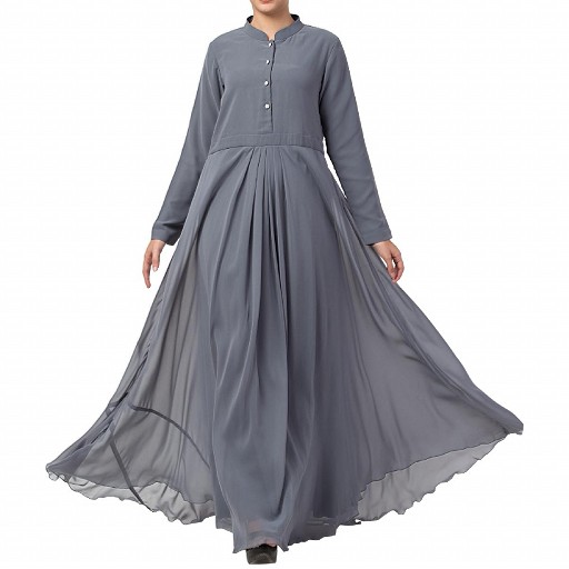 Designer Umbrella cut abaya with dual layer- Grey