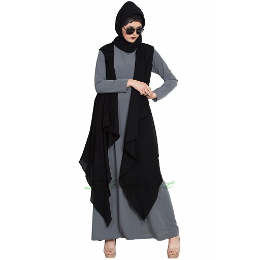 Shrug abaya- grey-black