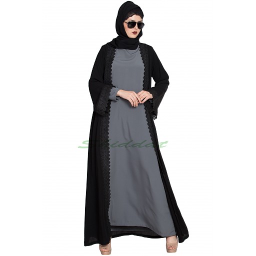 Designer shrug abaya- grey-black