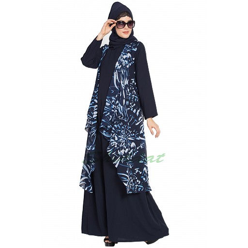 Shrug abaya combo-navy blue print