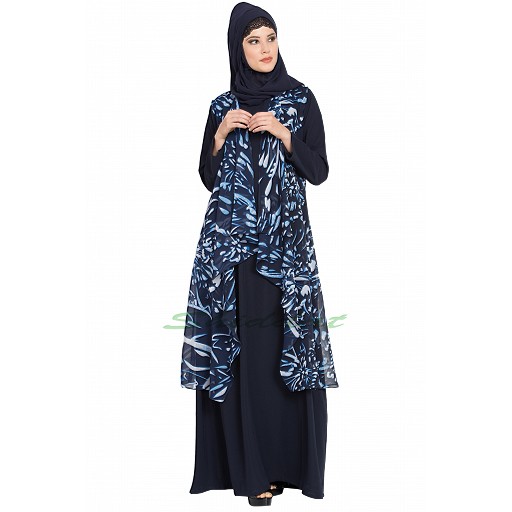 Shrug abaya combo- Navy Blue print