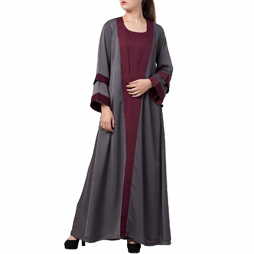 Designer shrug abaya- grey-burgundy color