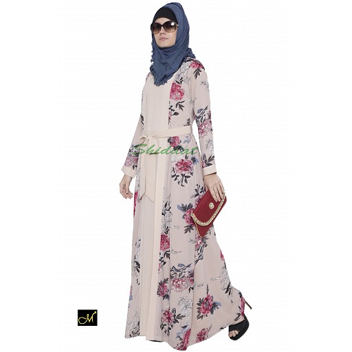 Shrug abaya- beige print