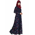 Floral printed Shrug abaya- navy blue