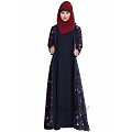 Floral printed Shrug abaya- navy blue