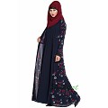 Floral printed Shrug abaya- navy blue