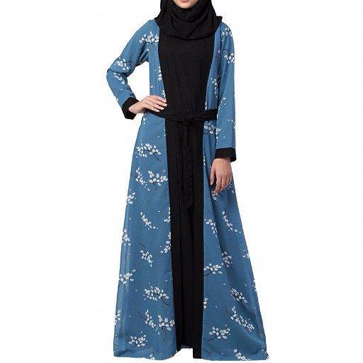 Designer abaya with printed Shrug attached