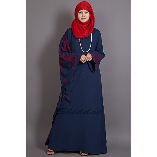 Embroidered abaya with Butterfly sleeves- Blue