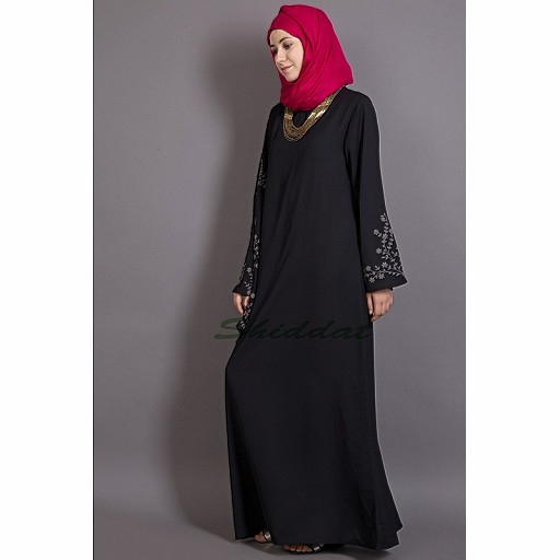 Embroidered abaya with Butterfly sleeves- Black