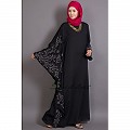 Embroidered abaya with Butterfly sleeves- Black Embroidered abaya with Butterfly sleeves- Black