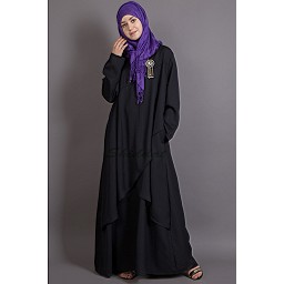 Asymmetrical abaya with Yoke design and panels- Black Asymmetrical abaya with Yoke design and panels- Black