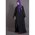 Asymmetrical abaya with Yoke design and panels- Black Asymmetrical abaya with Yoke design and panels- Black
