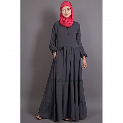 Bohemian abaya with balloon sleeves-Grey