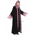 Party wear Dubai abaya- Black-Mauve color Party wear Dubai abaya- Black-Mauve color