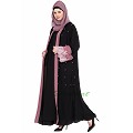 Party wear Dubai abaya- Black-Mauve color Party wear Dubai abaya- Black-Mauve color