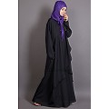 Asymmetrical abaya with Yoke design and panels- Black Asymmetrical abaya with Yoke design and panels- Black