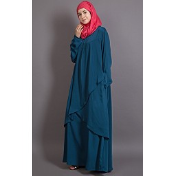 Asymmetrical abaya with Yoke design and panels- Teal Blue Asymmetrical abaya with Yoke design and panels- Teal Blue