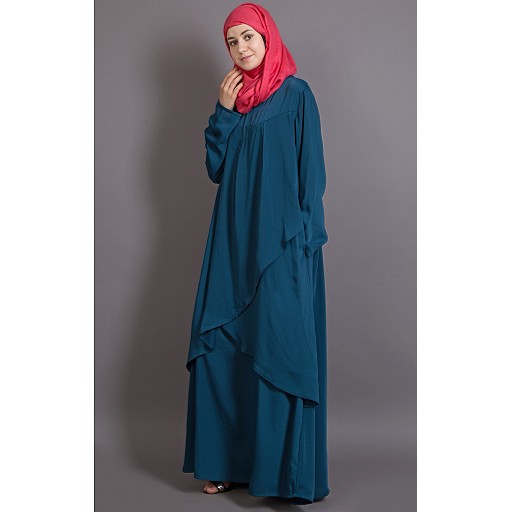 Asymmetrical abaya with Yoke design and panels- Teal Blue