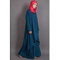 Asymmetrical abaya with Yoke design and panels- Teal Blue
