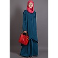 Asymmetrical abaya with Yoke design and panels- Teal Blue