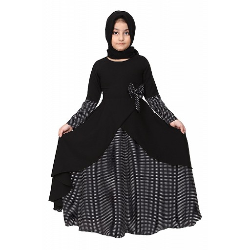 Polka dotted asymmetrical dress for kids- Black
