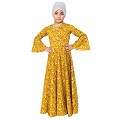 Mustard printed Umbrella Dress abaya for kids