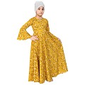 Mustard printed Umbrella Dress abaya for kids
