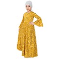 Mustard printed Umbrella Dress abaya for kids