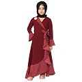 Designer abaya with Polka dotted frills for kids- Maroon